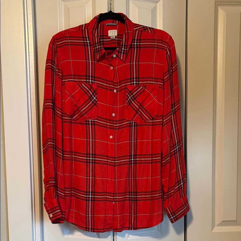 Zara Red and Black Button Down Shirt